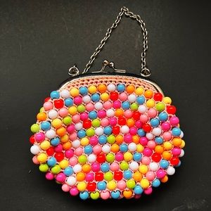 Bright Bubblegum Beaded Coin Purse with a Chain